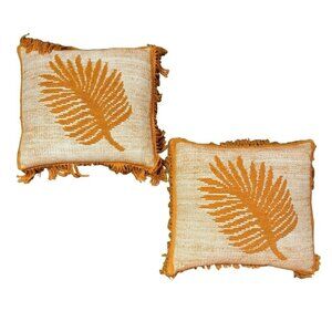 Botanical Embroidered Square Throw Tassel Elav Pillow 18" Boho Beach Cottage 2PK